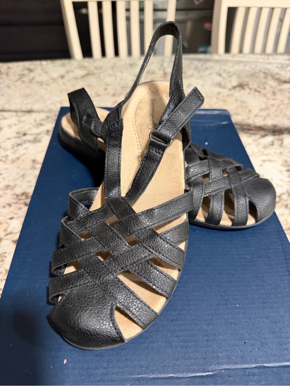 BareTraps Women’s Black Strappy Slingback Wedge Slip On Sandals 8.5M